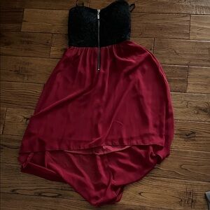Black and Red Strapless Dress with Zipper